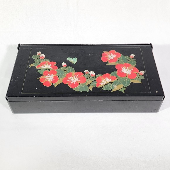 Vintage Hong Kong Travel Mirror Cosmetic Organizer‎ Jewelry Box Hibiscus Hawaii - Picture 1 of 12